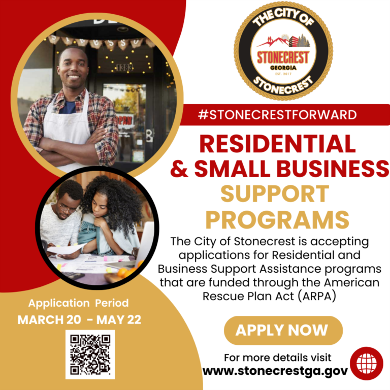 City of Stonecrest announces deadline to submit ARPA small business and residential assistance applications.